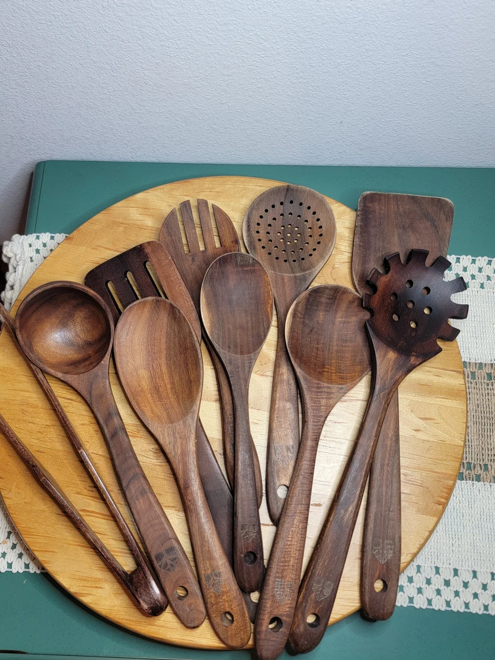 Dark Wood Kitchen Utensil Set - 10-Piece